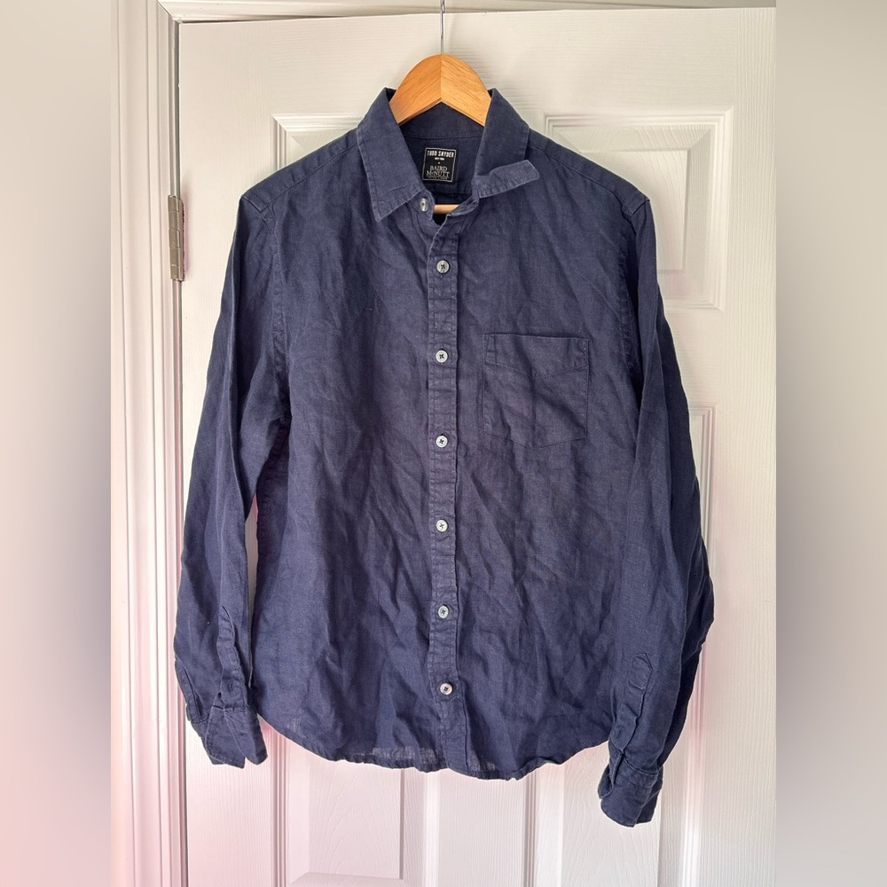 Todd Snyder linen navy button down shirt size large